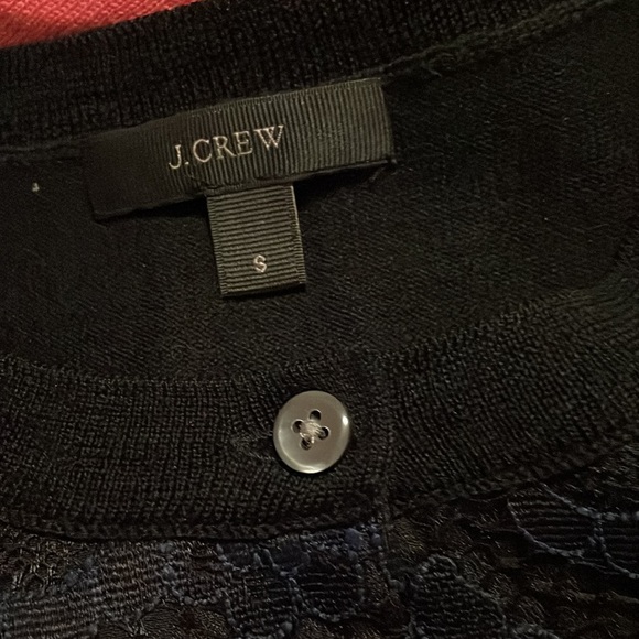 J Crew Women's Lace Front Long Sleeve Cardigan Sweater Black Blue Size Small B2 - Picture 3 of 5